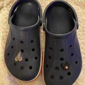 Crocs Slip On Navy Size 8 W or 6 M Disney Castle Mouse Accents Adjustable Strap